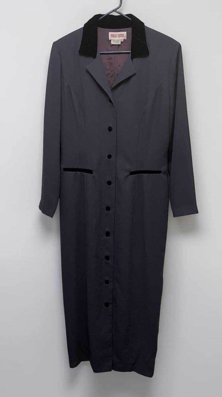 Maggie London Coat Dress Y2K Bluegray Size 14 Sophisticated Business Casual